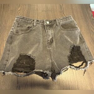Distressed Black Denim Shorts